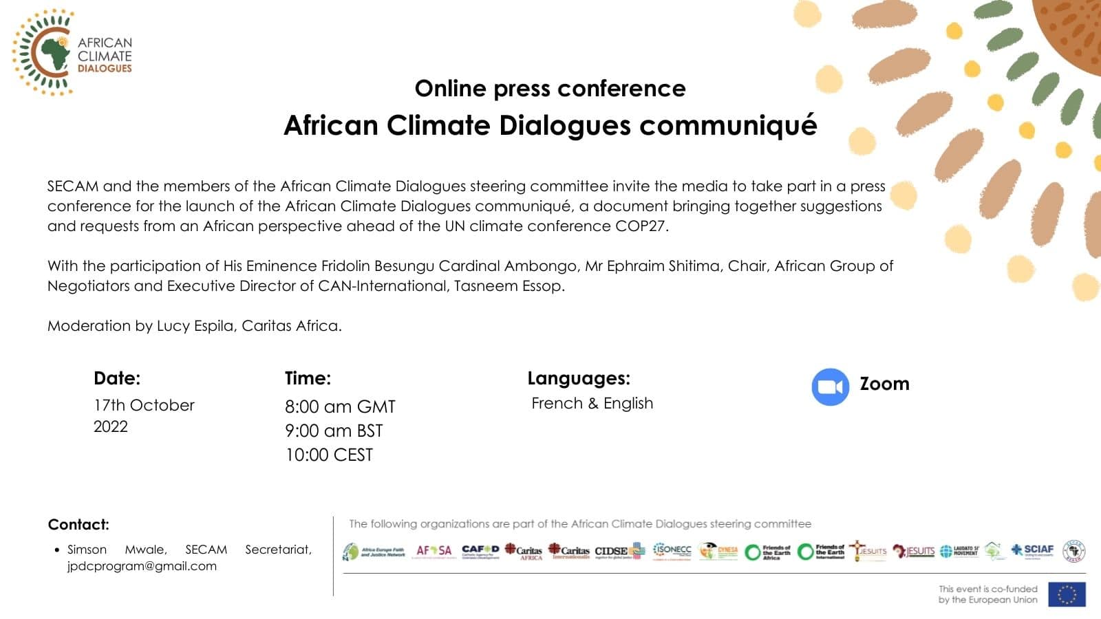 Read more about the article SECAM ONLINE PRESS CONFERENCE – LAUNCH OF THE AFRICAN CLIMATE DIALOGUES COMMUNIQUE